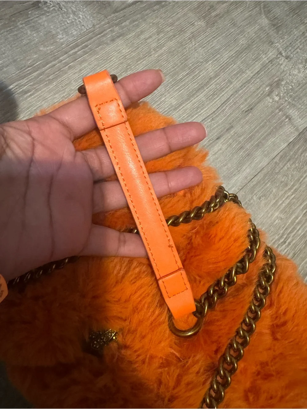 Kurt Geiger Orange Faux Fur Chain Clutch